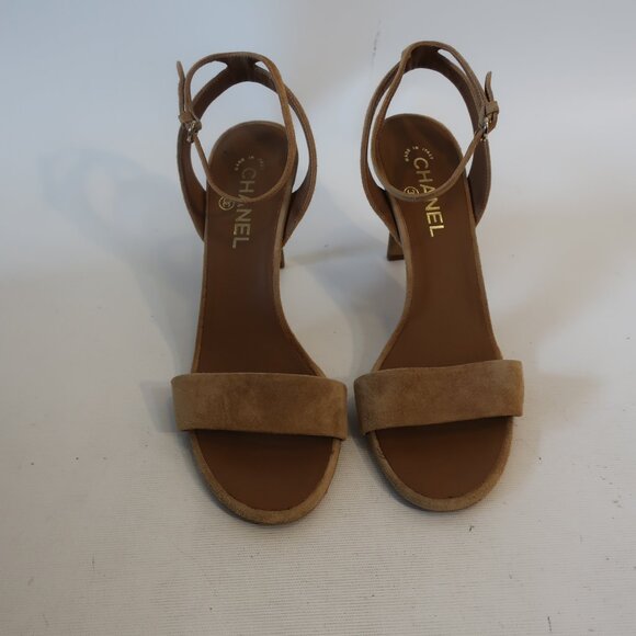 Authentic Womens Chanel Tan Suede Strappy Ankle Strap Heels 41 US/10 - Picture 3 of 14